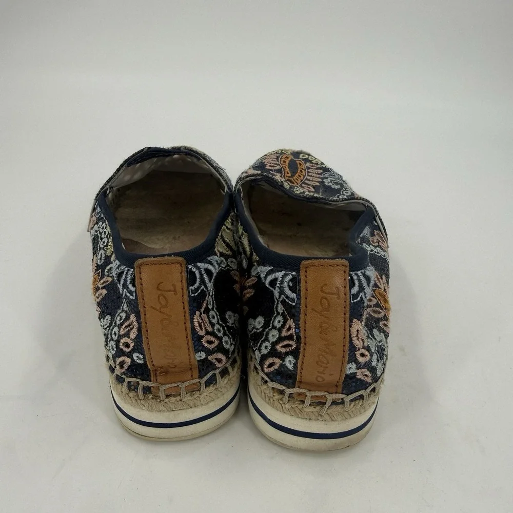 Joy & Mario Womens 7.5 Embroidered Espadrille Slip On Flats Navy Floral